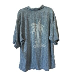 Tommy Bahama 100% Silk Palm Tree‎ Shirt XL Blue Textured Camp Button Front